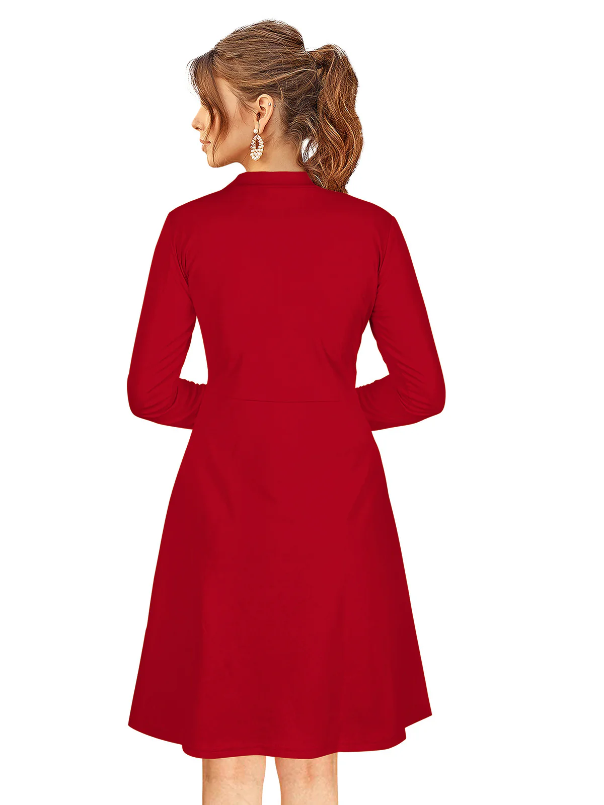 Odette Red Skater Knit Fabric Dress For Women - Image 4