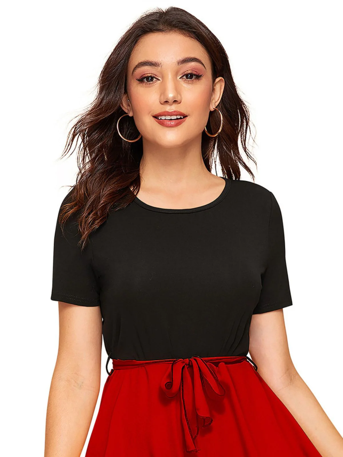 Odette Red and Black Knit Fabric Dress For Women - Image 5