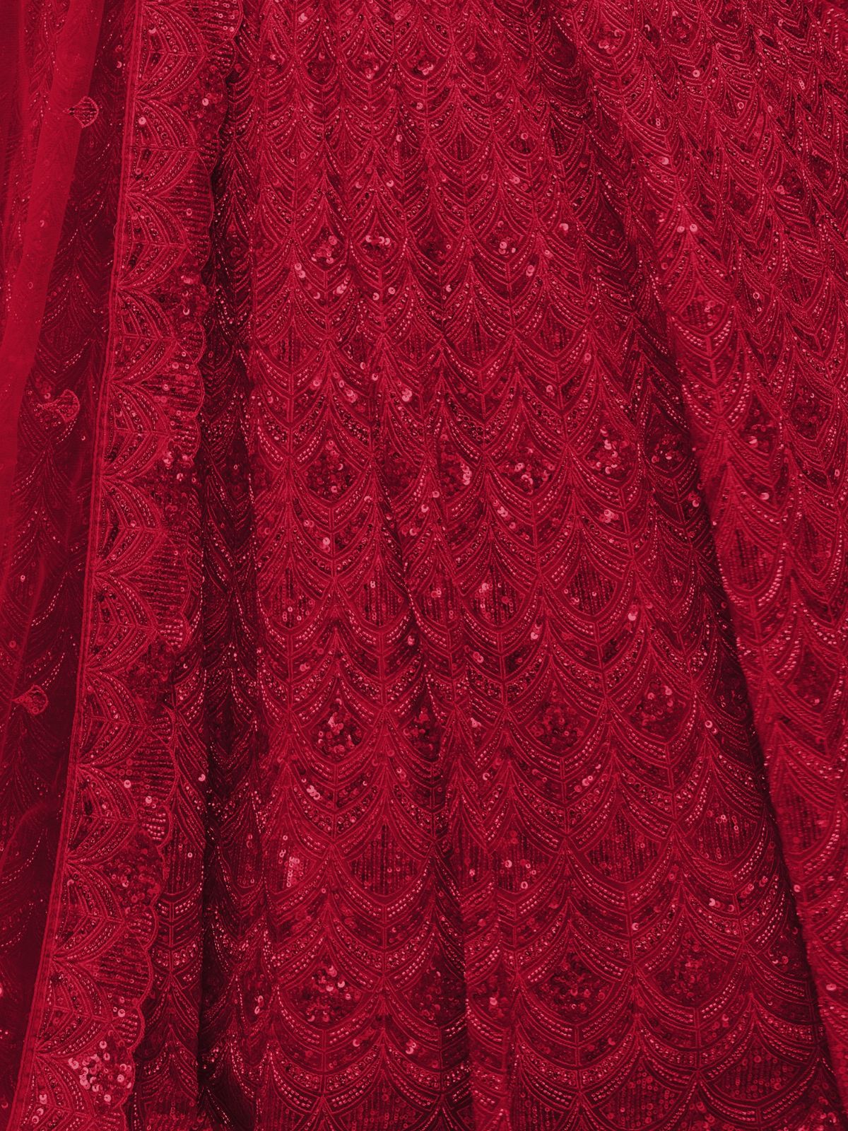 Odette Red Soft Net Embroidered Semi Stitched Lehenga With Unstitched Blouse For Women - Image 6