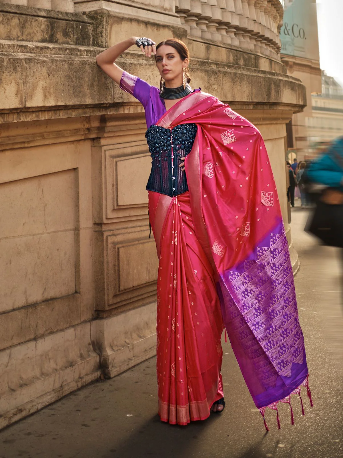 Odette Red Soft Silk Woven Saree With Unstitched Blouse For Women