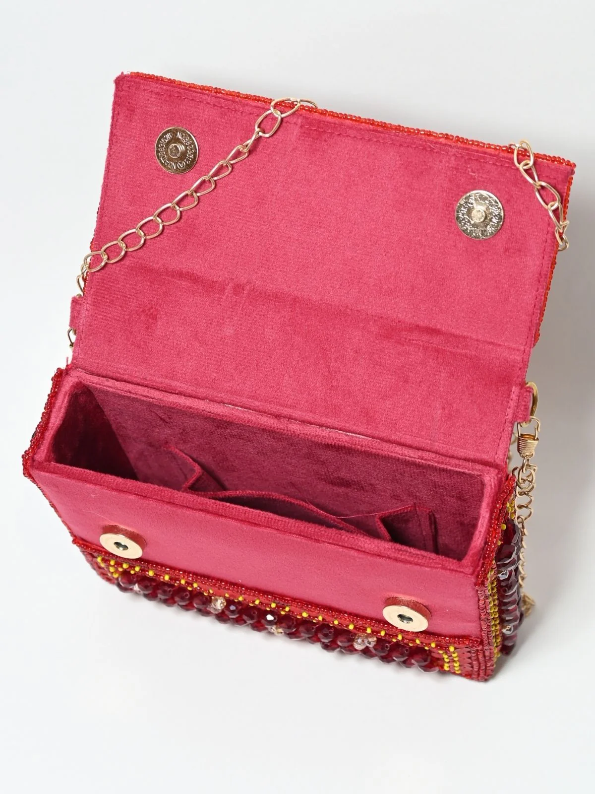 Odette Red Suede Embellished Clutch For Women - Image 6