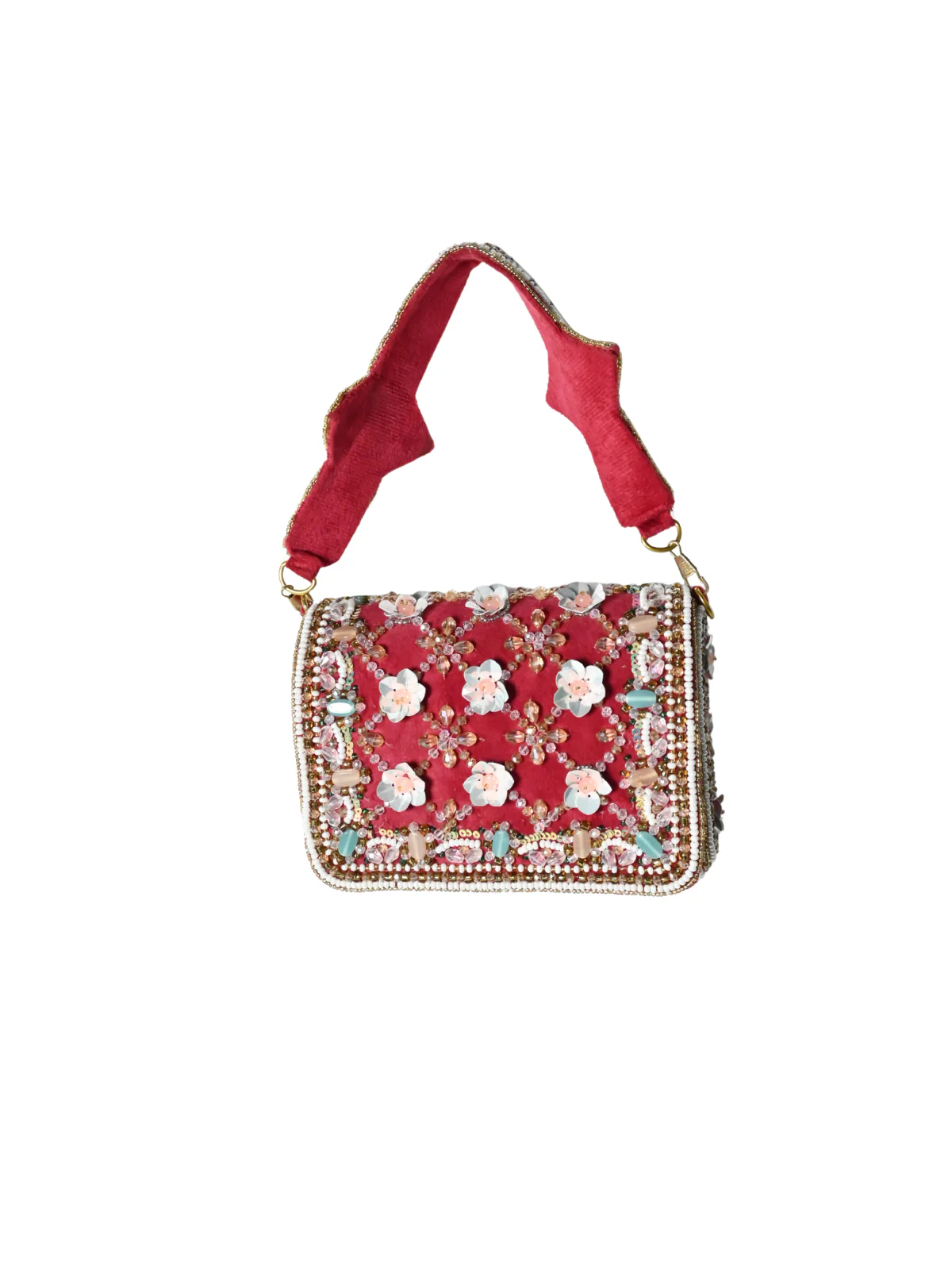 Odette Red Suede Embellished Clutch For Women - Image 3