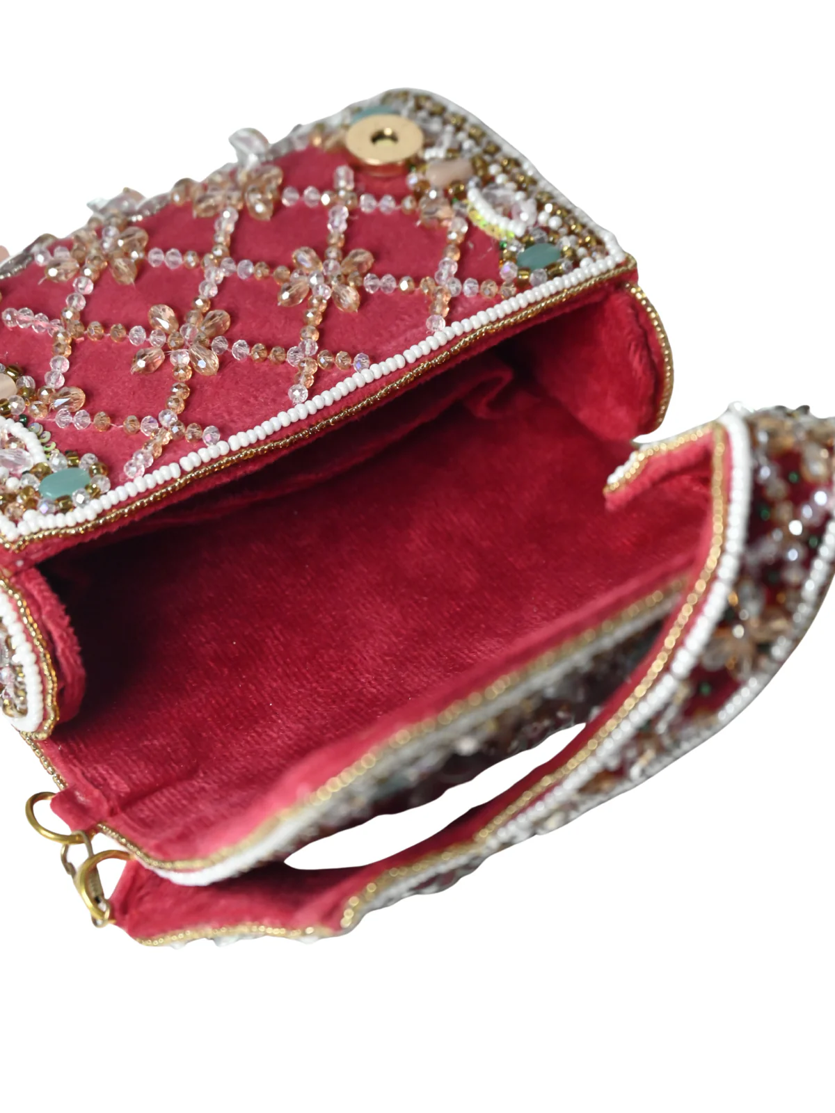 Odette Red Suede Embellished Clutch For Women - Image 5