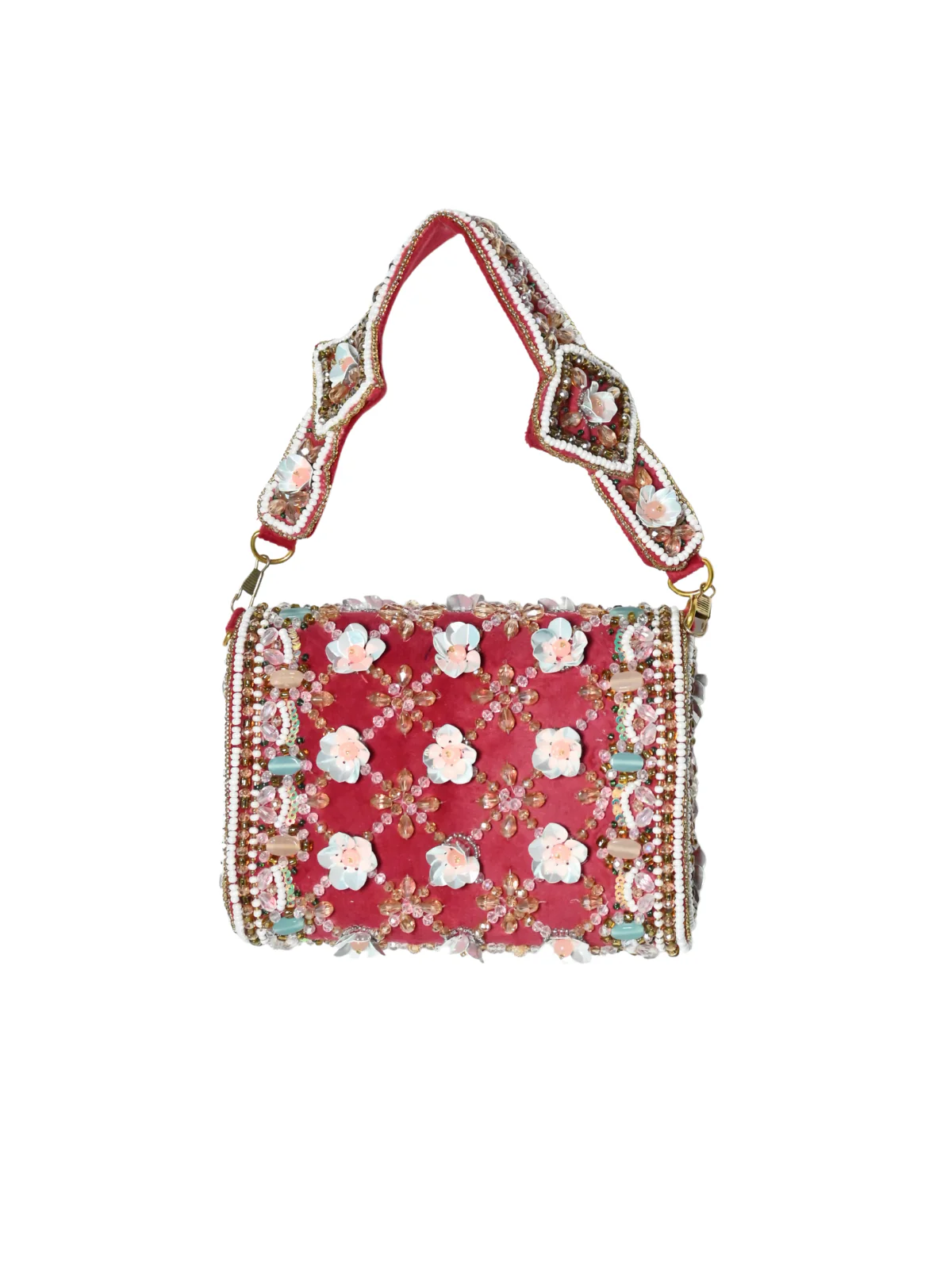 Odette Red Suede Embellished Clutch For Women - Image 7