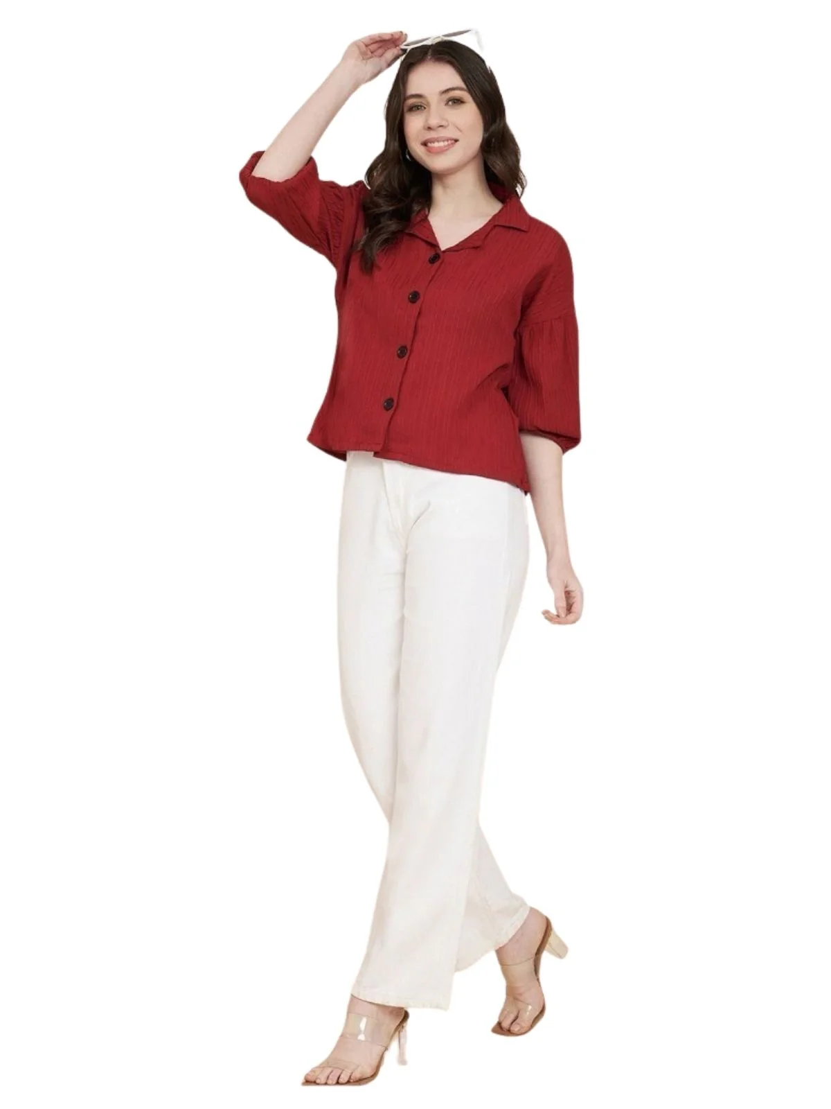 Odette Red Sugarcane Solid Shirt For Women