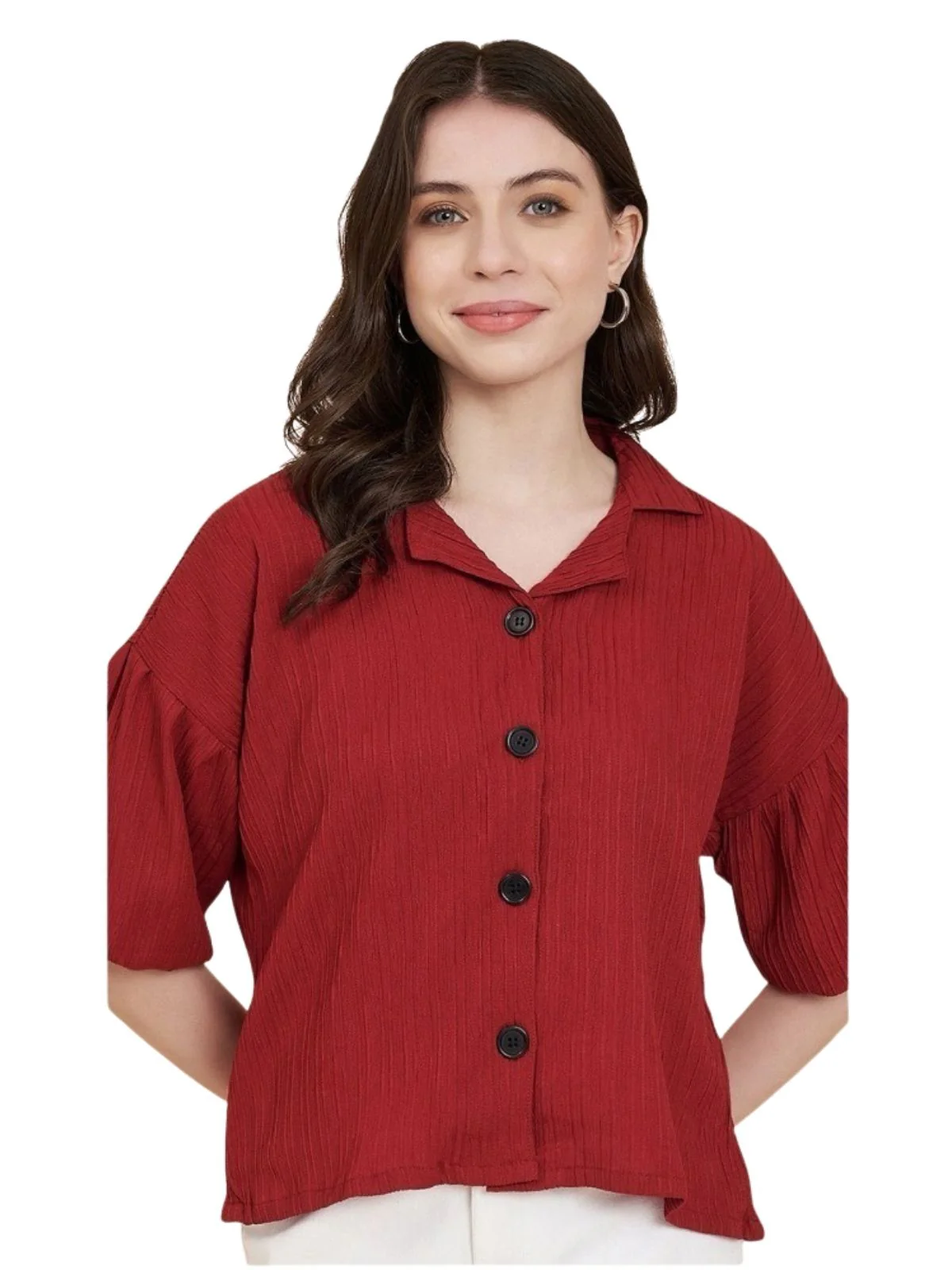 Odette Red Sugarcane Solid Shirt For Women - Image 2