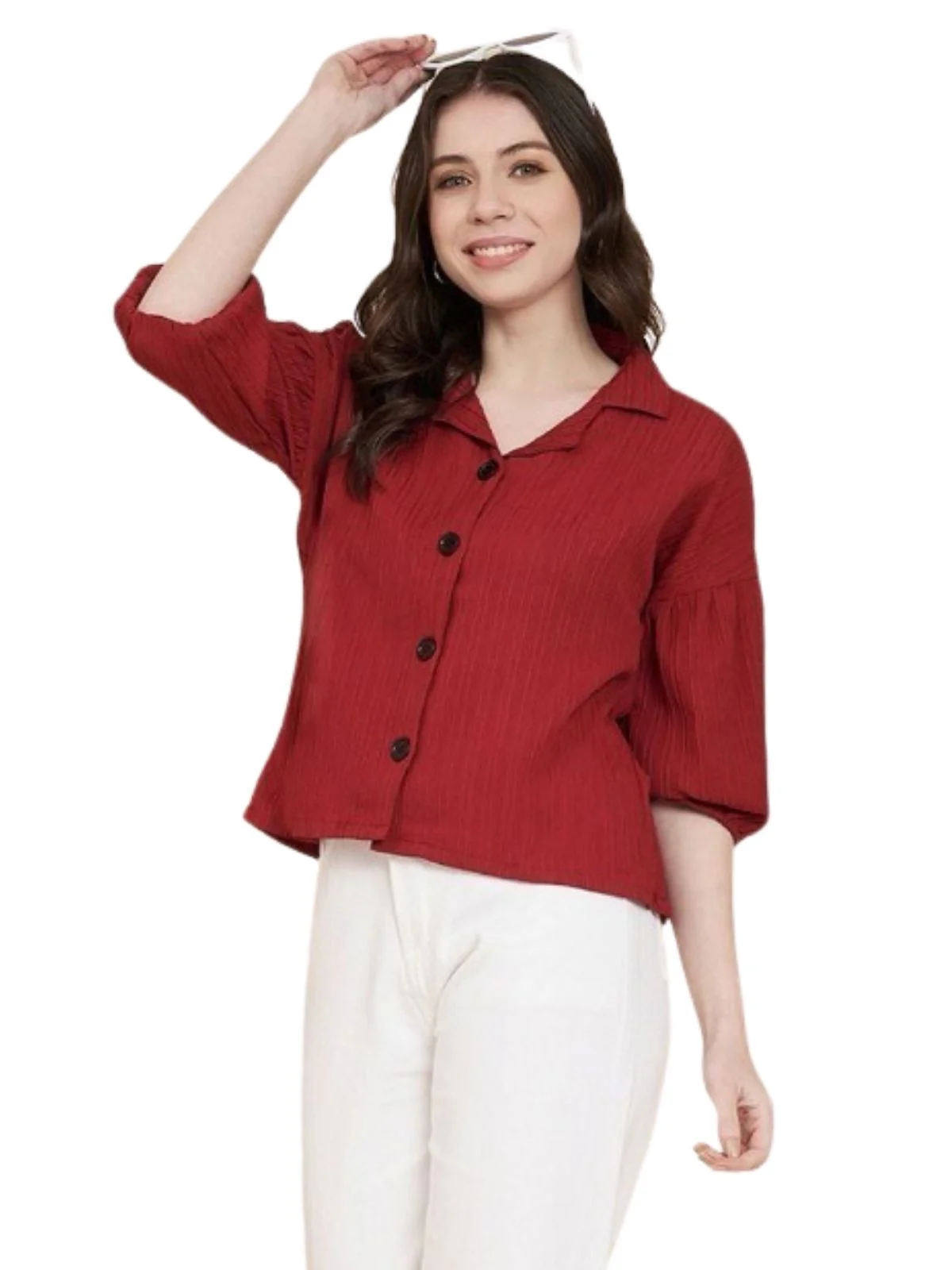Odette Red Sugarcane Solid Shirt For Women - Image 3