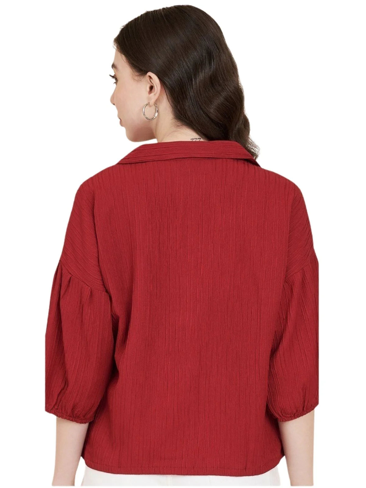 Odette Red Sugarcane Solid Shirt For Women - Image 4