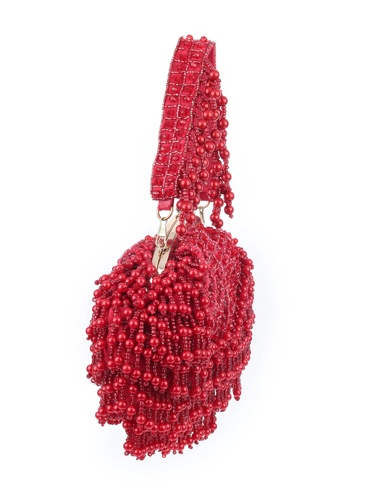 Odette Red Velvet Embellished Hand Bag For Women - Image 2