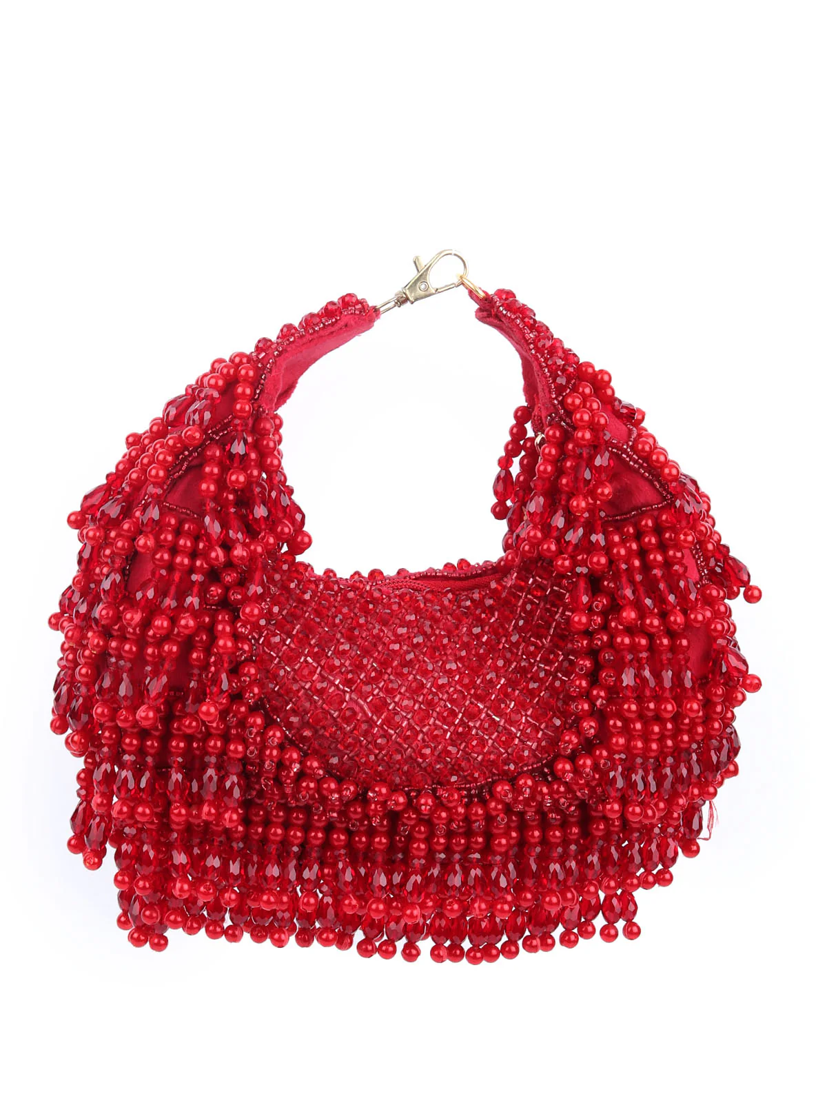 Odette Red Velvet Embellished Hand Bag For Women - Image 3