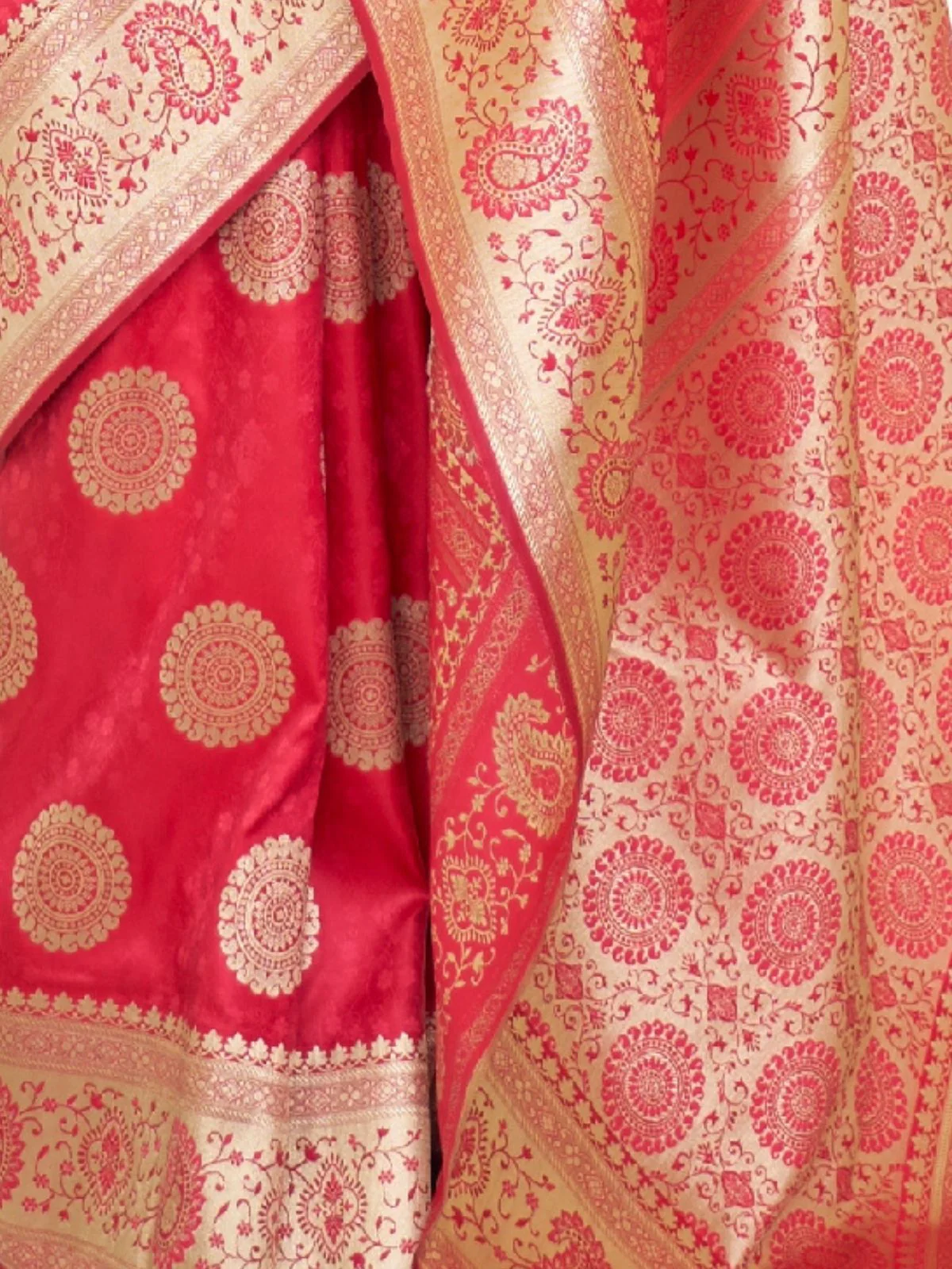 Odette Red Woven Design Satin Silk Saree With Unstitched Blouse For Women - Image 3