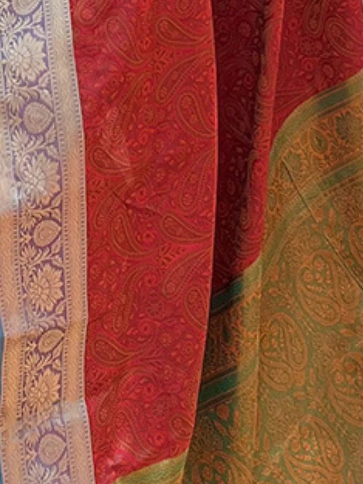 Odette Red Woven Design Silk Blend Saree With Unstitched Blouse For Women - Image 4
