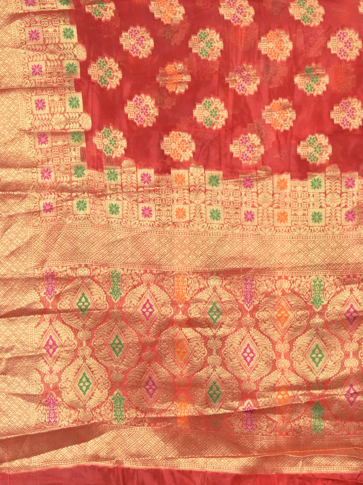 Odette Red Woven Silk Blend Saree With Unstitched Blouse For Women - Image 5