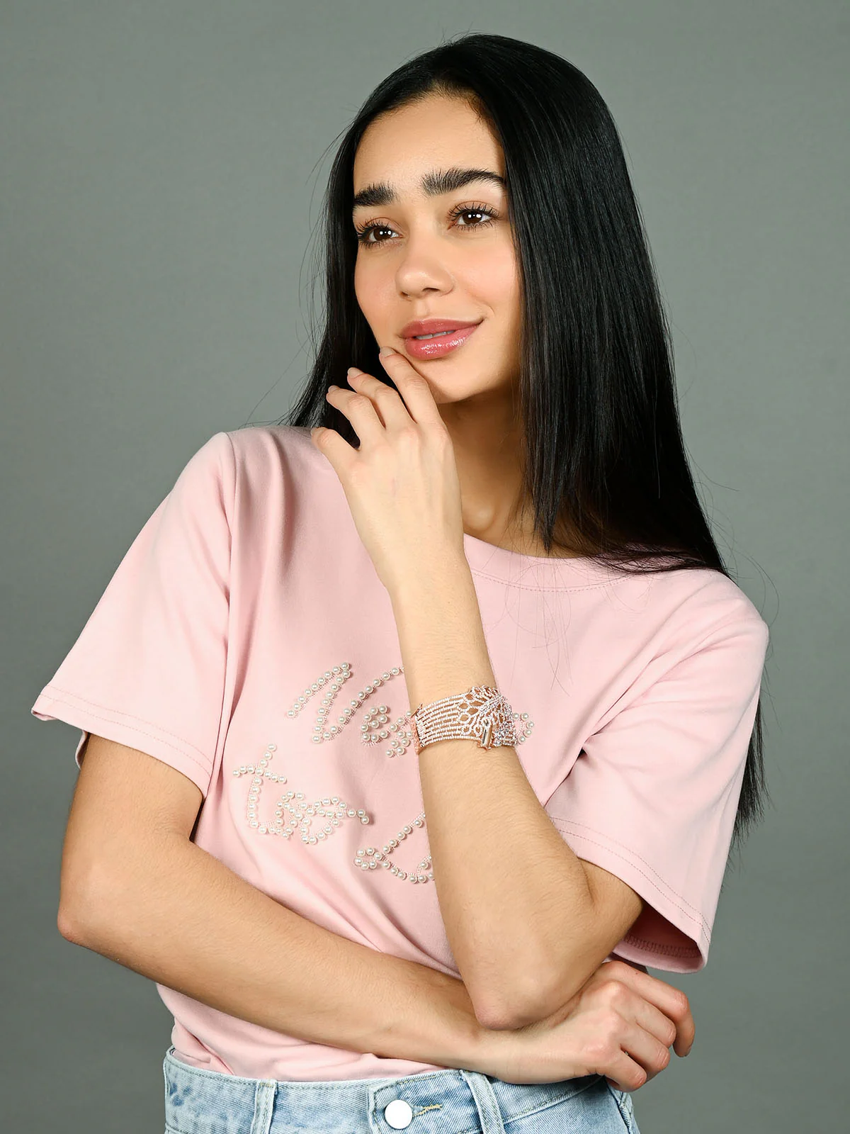 Odette Rose Gold Alloy Embellished Bracelet For Women - Image 2