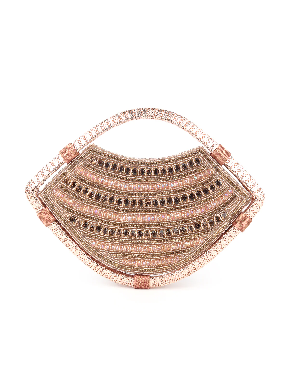 Odette Rose Gold Beads and Stone Embroidered Clutch for Women - Image 3