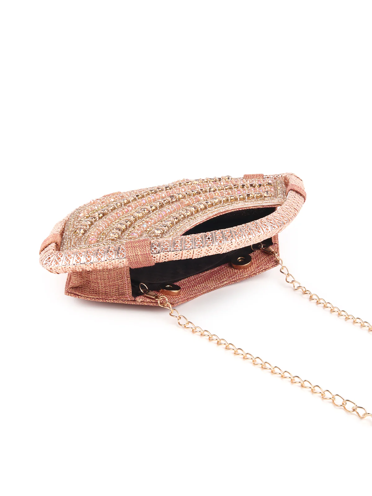 Odette Rose Gold Beads and Stone Embroidered Clutch for Women - Image 6