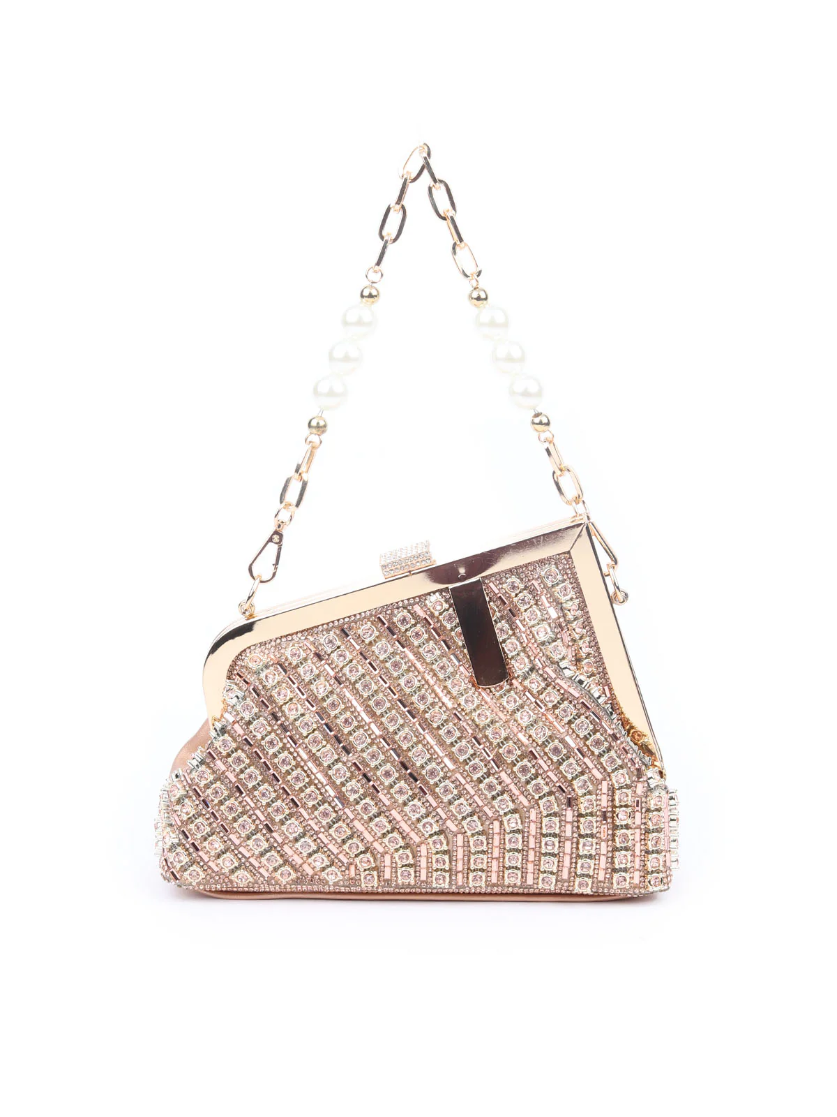 Odette Rose Gold PU Stone Embellished Clutch For Women - Image 3