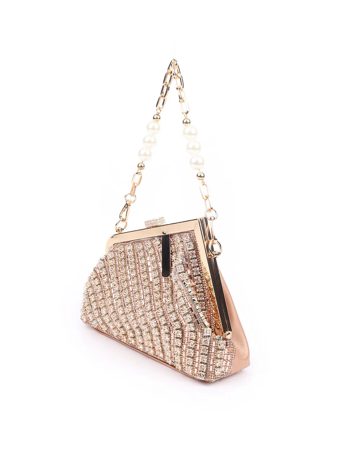Odette Rose Gold PU Stone Embellished Clutch For Women - Image 4