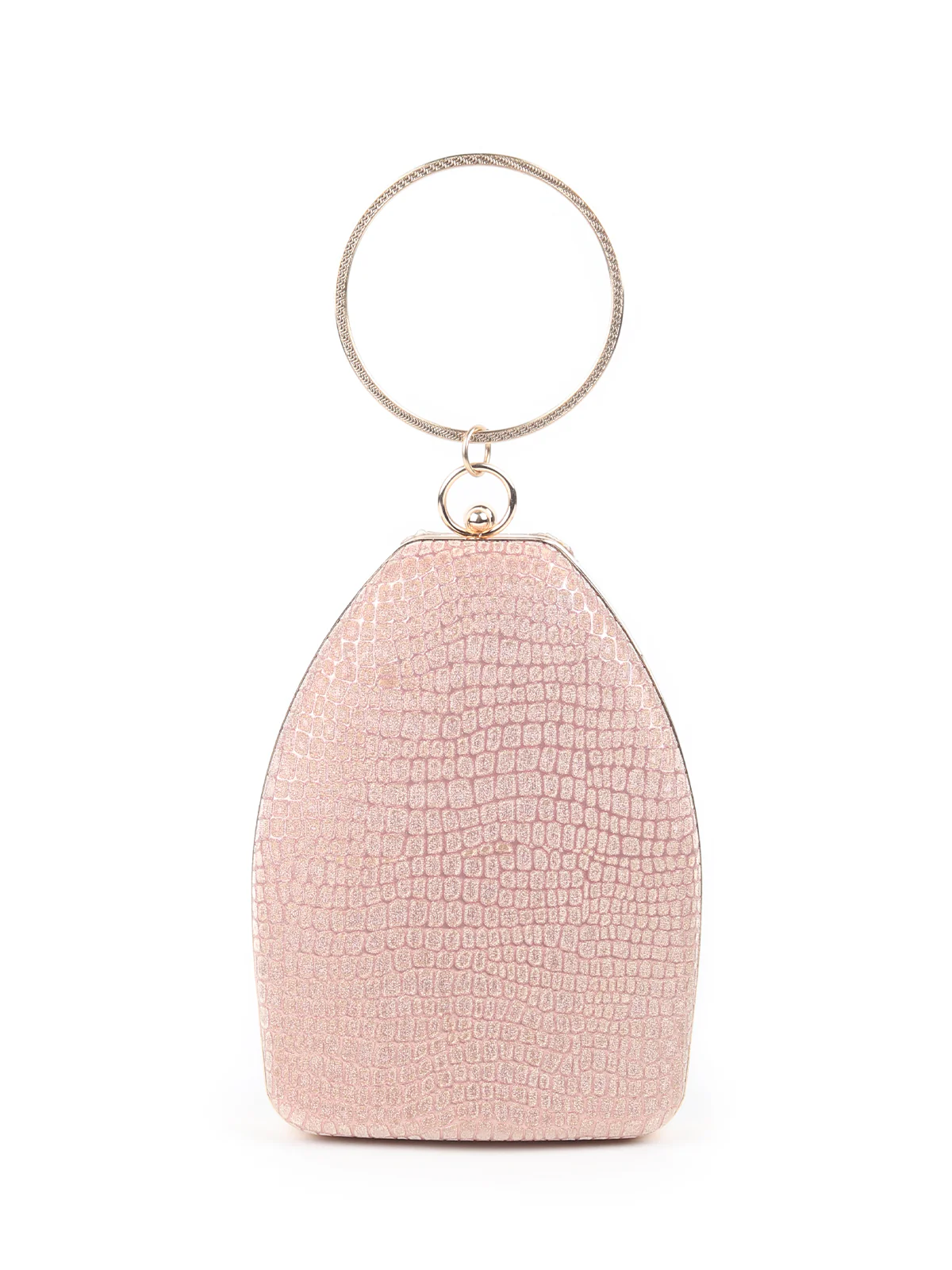 Odette Rose Gold Structured Shimmery Clutch For Women - Image 6