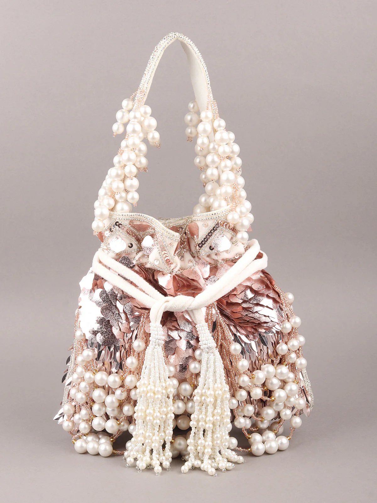 Odette Rose Pink Embroidered Potli Bag For Women - Image 3