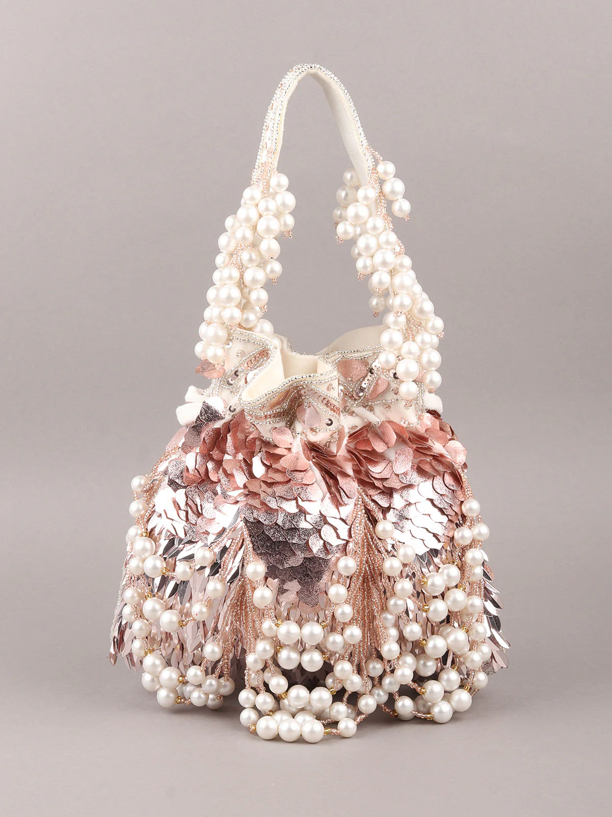 Odette Rose Pink Embroidered Potli Bag For Women - Image 5