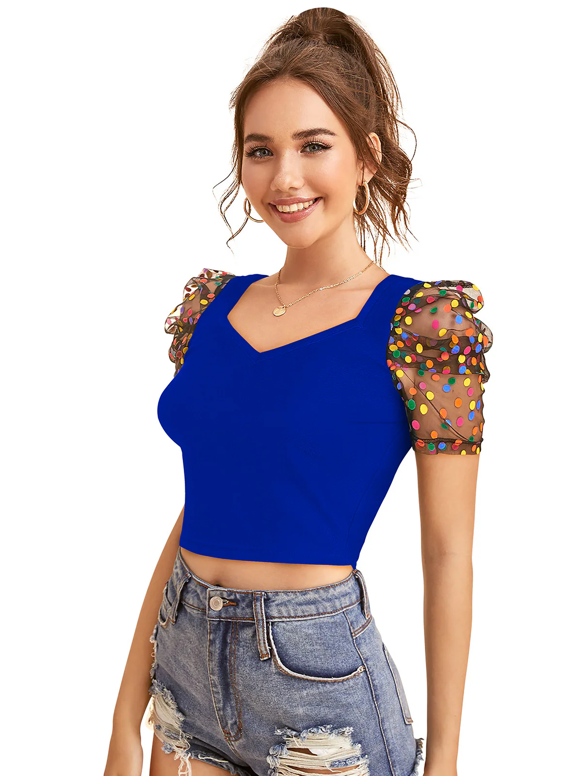Odette Royal Blue Knit Fabric Top For Women
