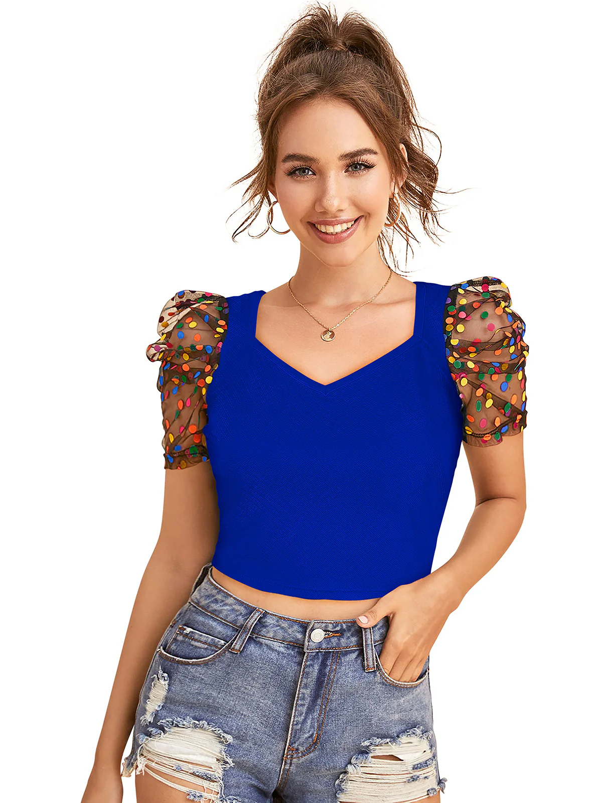 Odette Royal Blue Knit Fabric Top For Women - Image 2