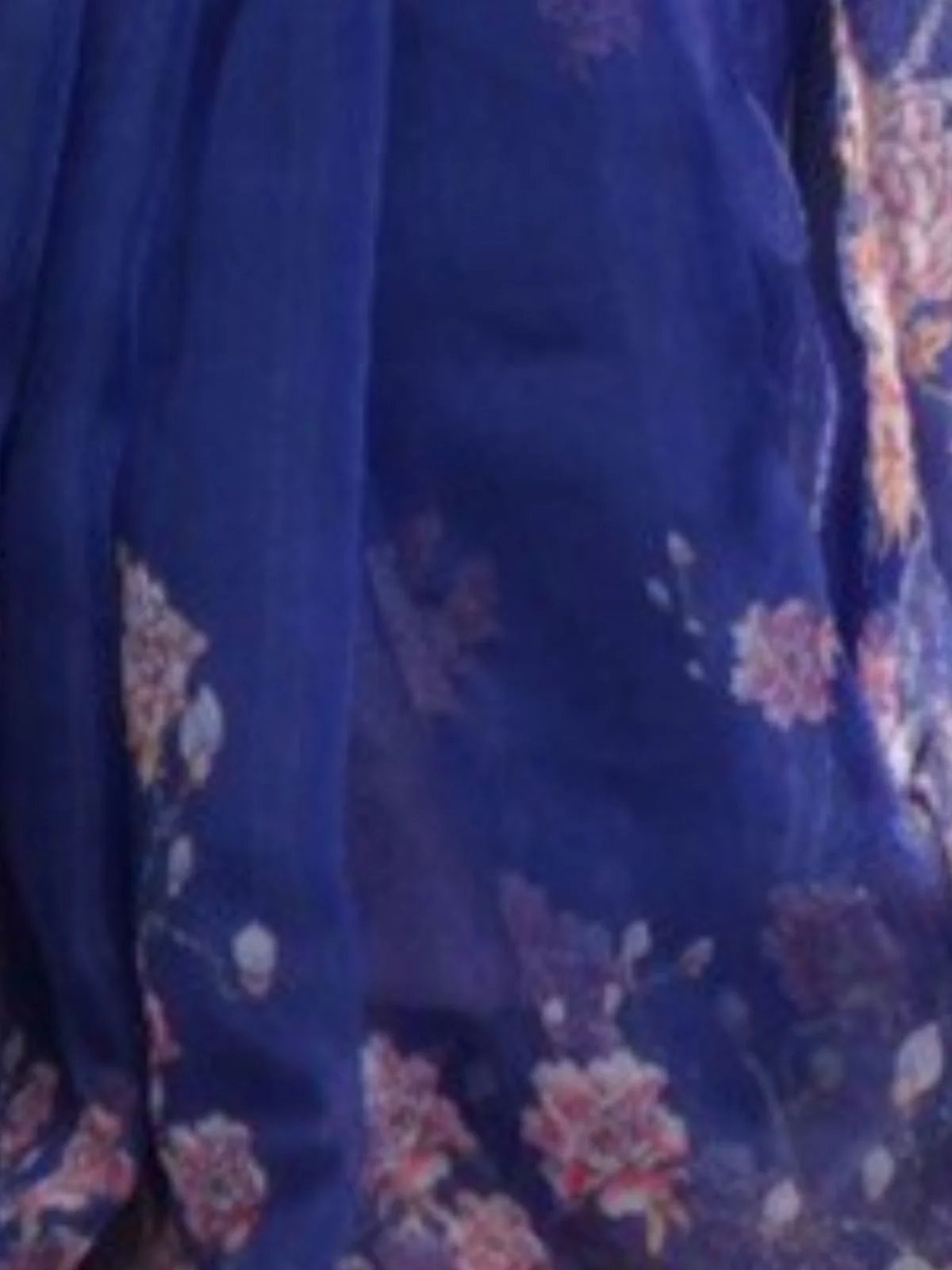 Odette Royal Blue Organza Printed Saree With Unstitched Blouse For Women - Image 3