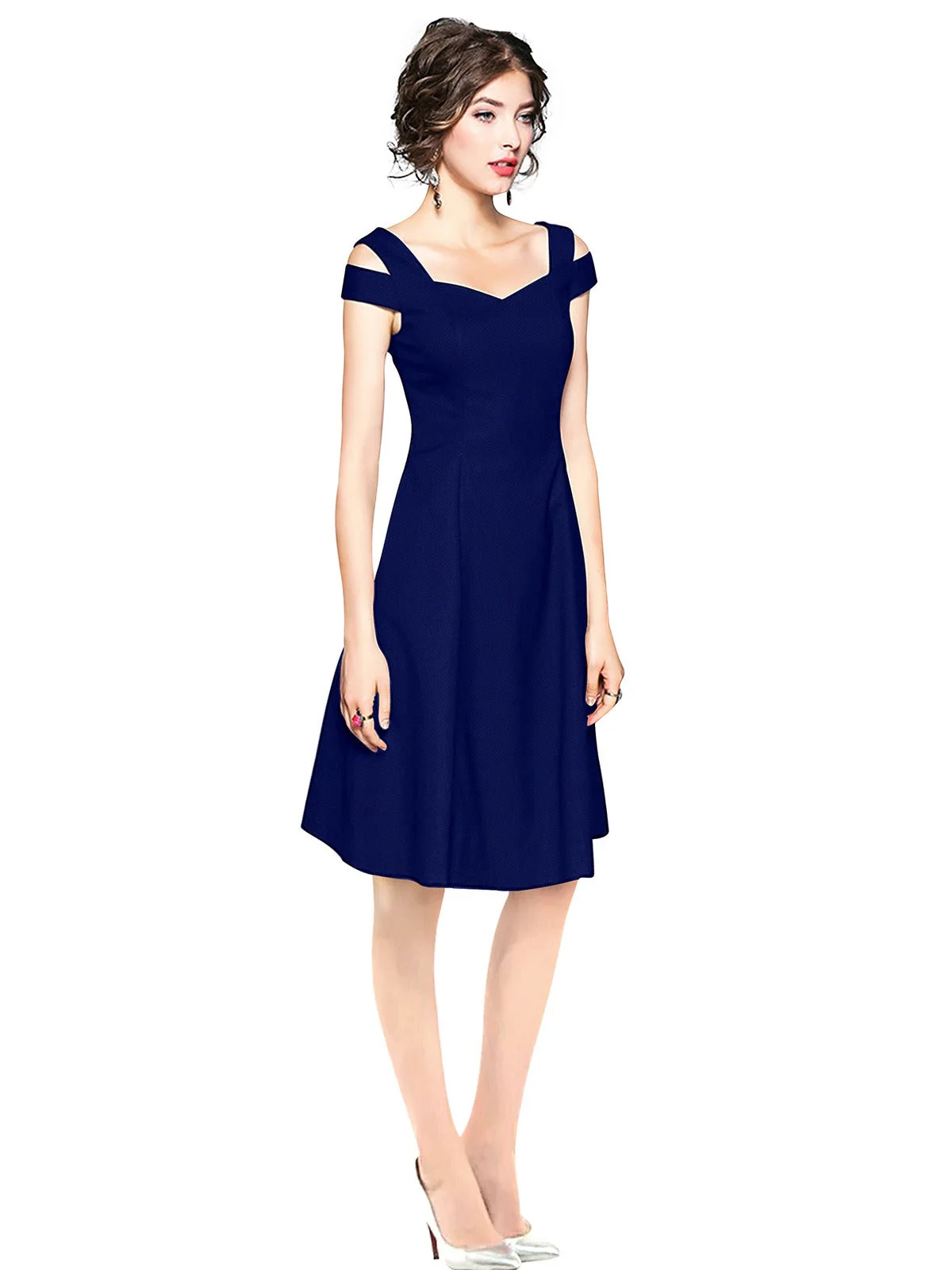 Odette Royal Blue Polyester Skater Dress For Women - Image 2