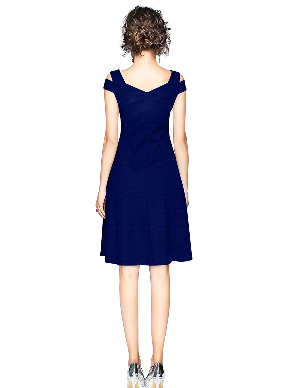 Odette Royal Blue Polyester Skater Dress For Women - Image 4
