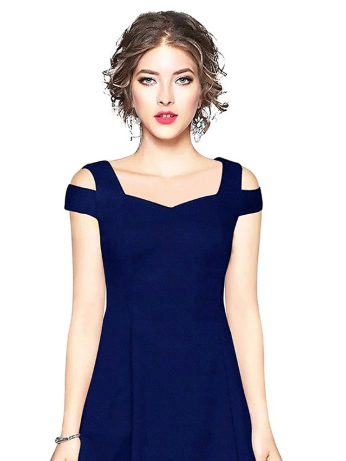 Odette Royal Blue Polyester Skater Dress For Women - Image 5