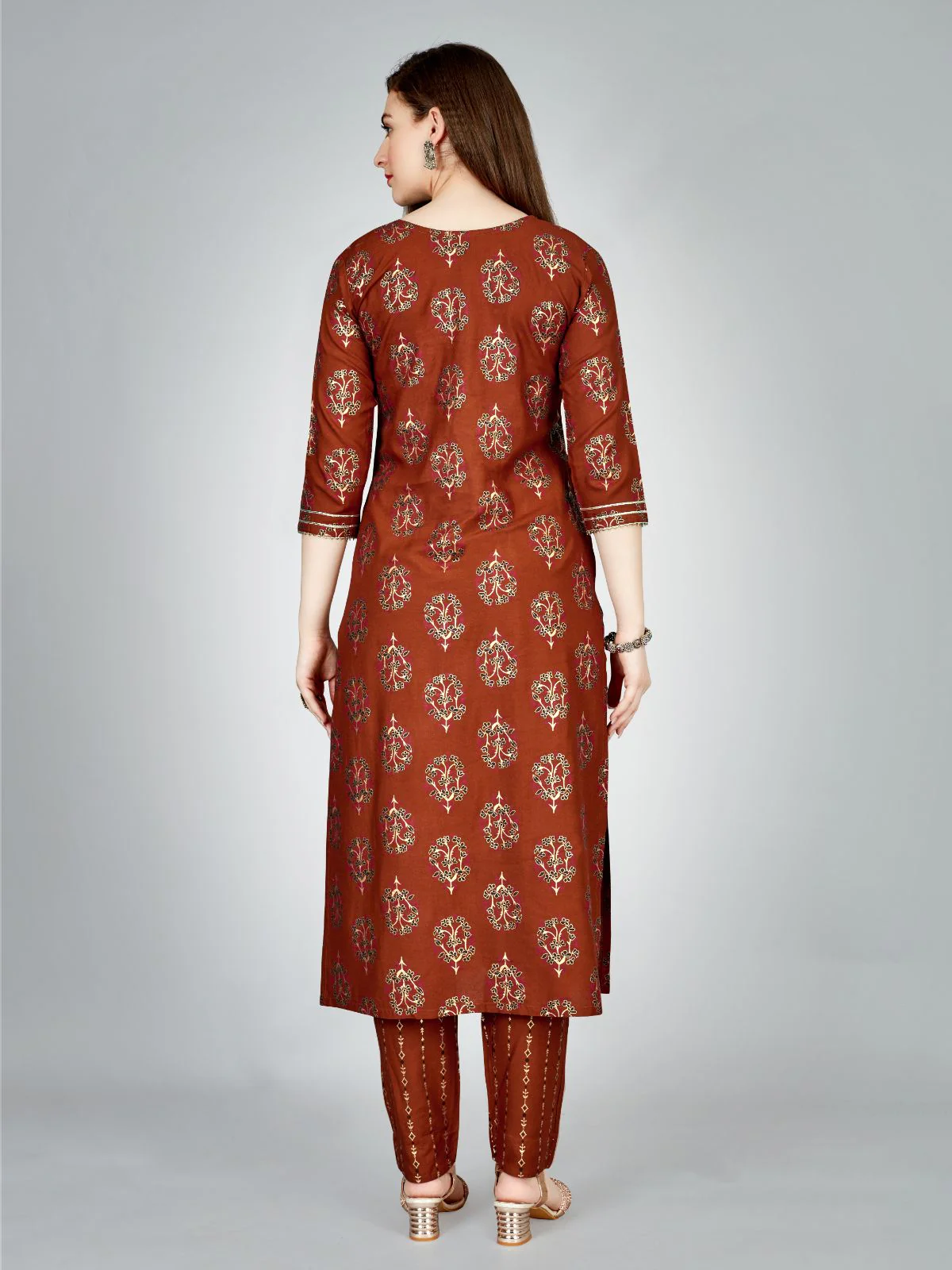 Odette Rust Embroidered Rayon Stitched Kurta Set For Women - Image 5