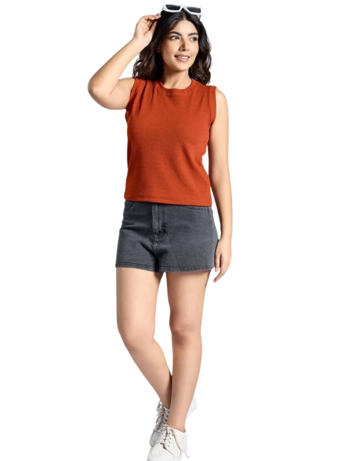 Odette Rust Knited Solid Top For Women