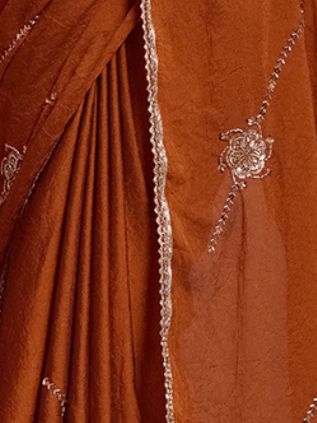 Odette Rust Orange Silk Blend Embroidered Saree For Women - Image 5