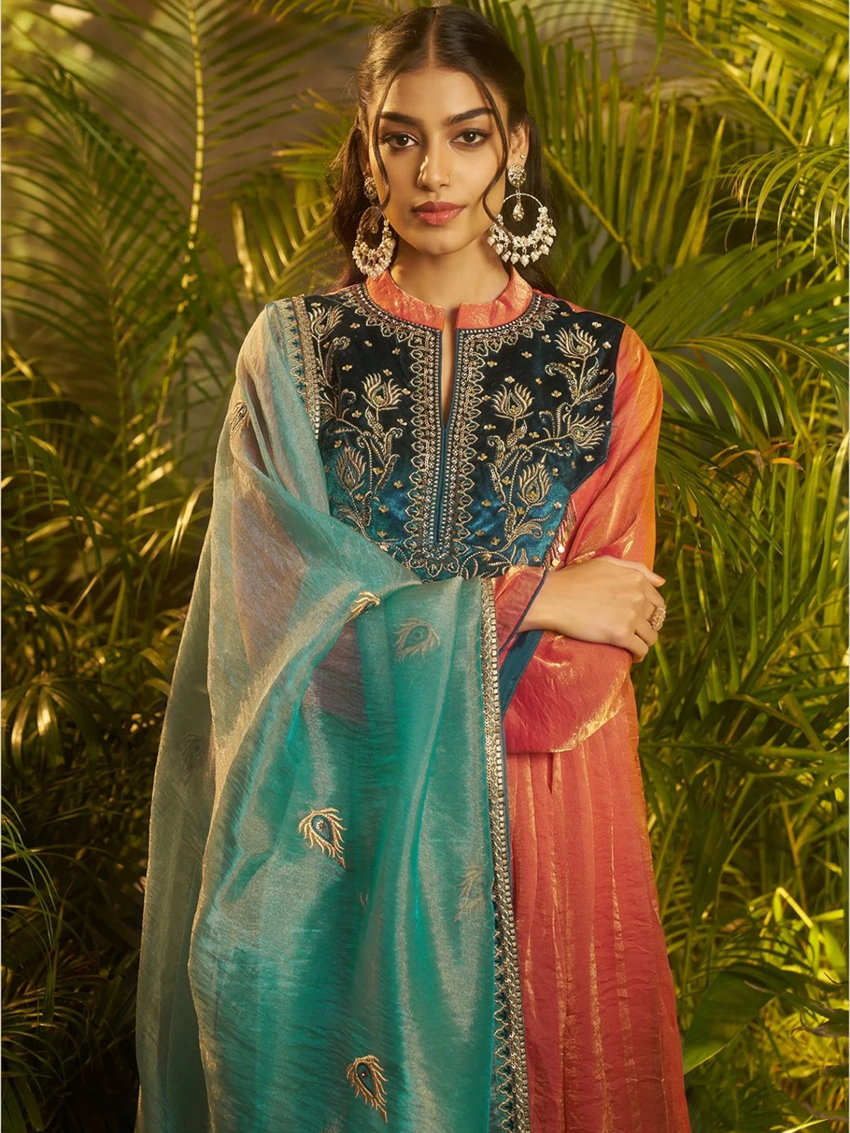Odette Rust Organza Embellished Kurta Set For Women - Image 5