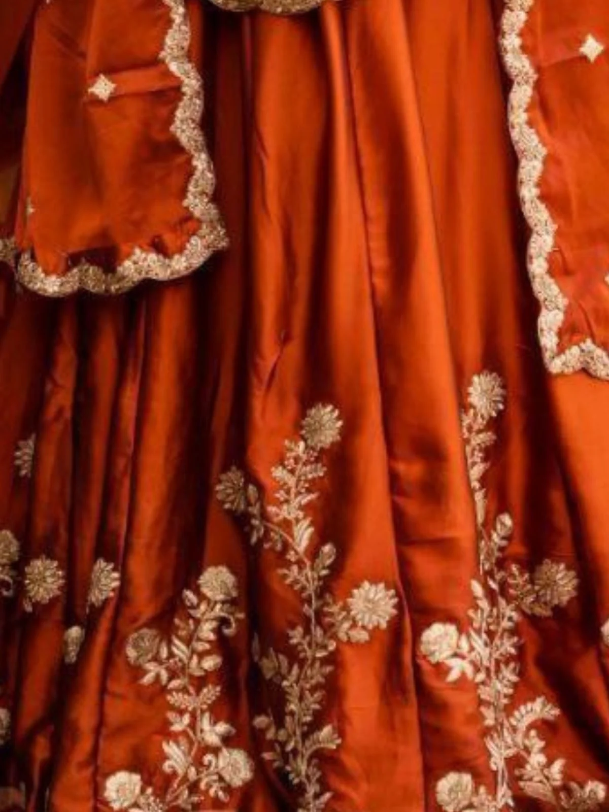 Odette Rust Silk Blend Embellished Semi Stitched Lehenga For Women - Image 4