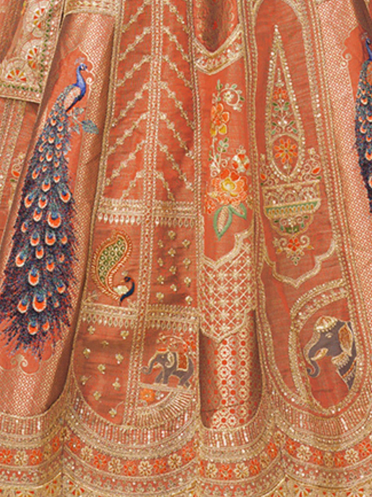 Odette Rust Silk Blend Embroidered Semi-Stitched Lehenga For Women - Image 3