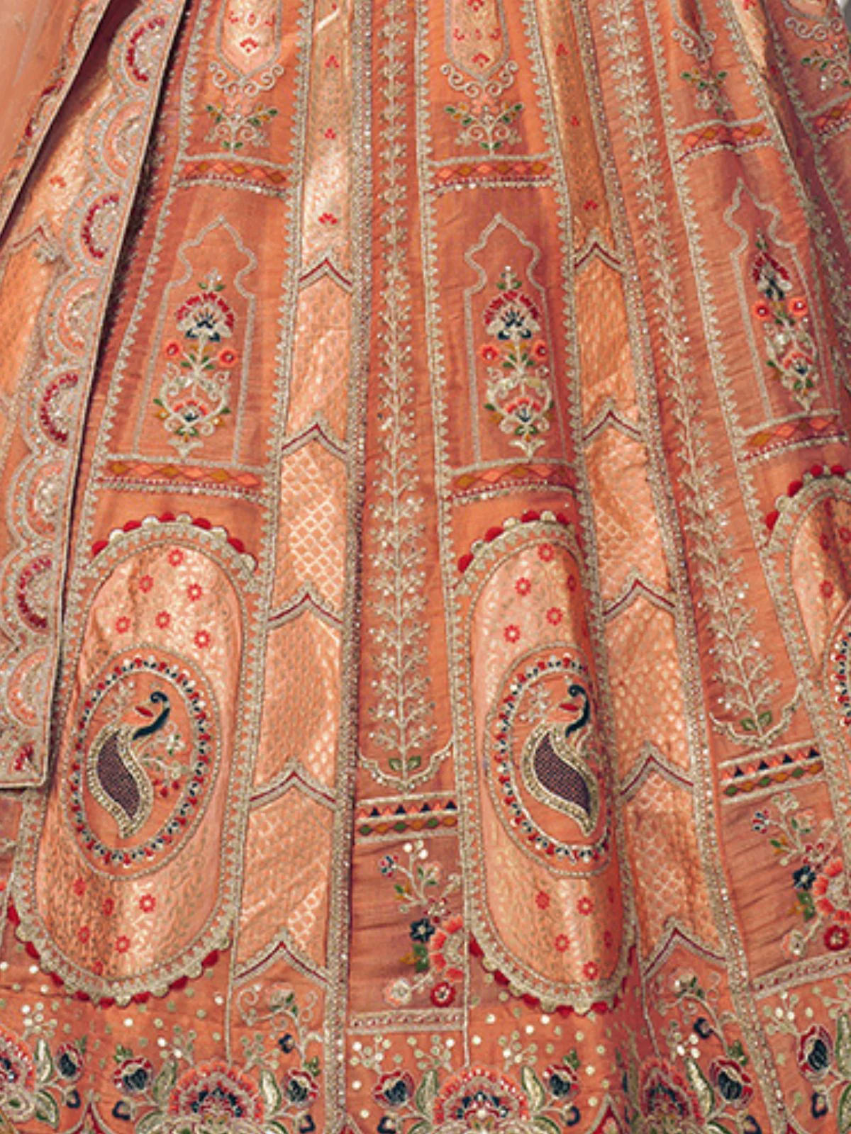 Odette Rust Silk Blend Embroidered Semi-Stitched Lehenga For Women - Image 4