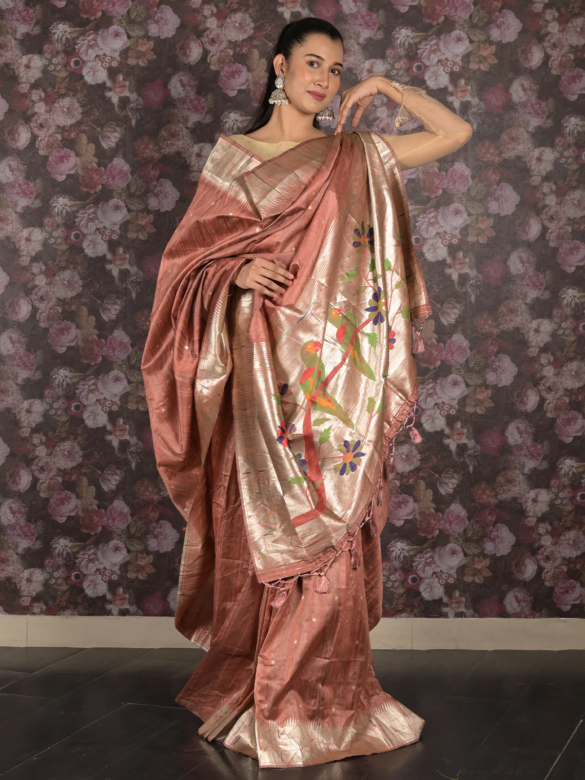 Odette Rust Woven Silk Blend Saree With Unstitched Blouse For Women - Image 2
