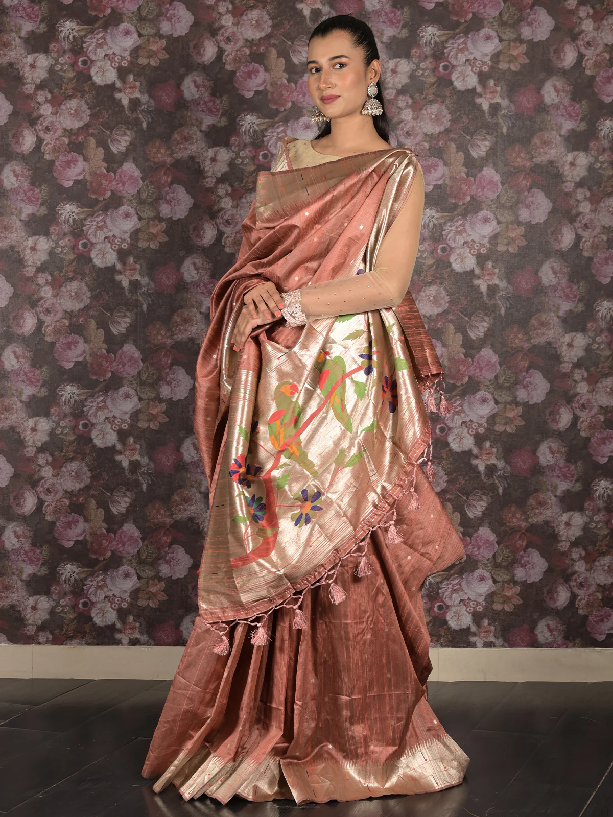 Odette Rust Woven Silk Blend Saree With Unstitched Blouse For Women - Image 3