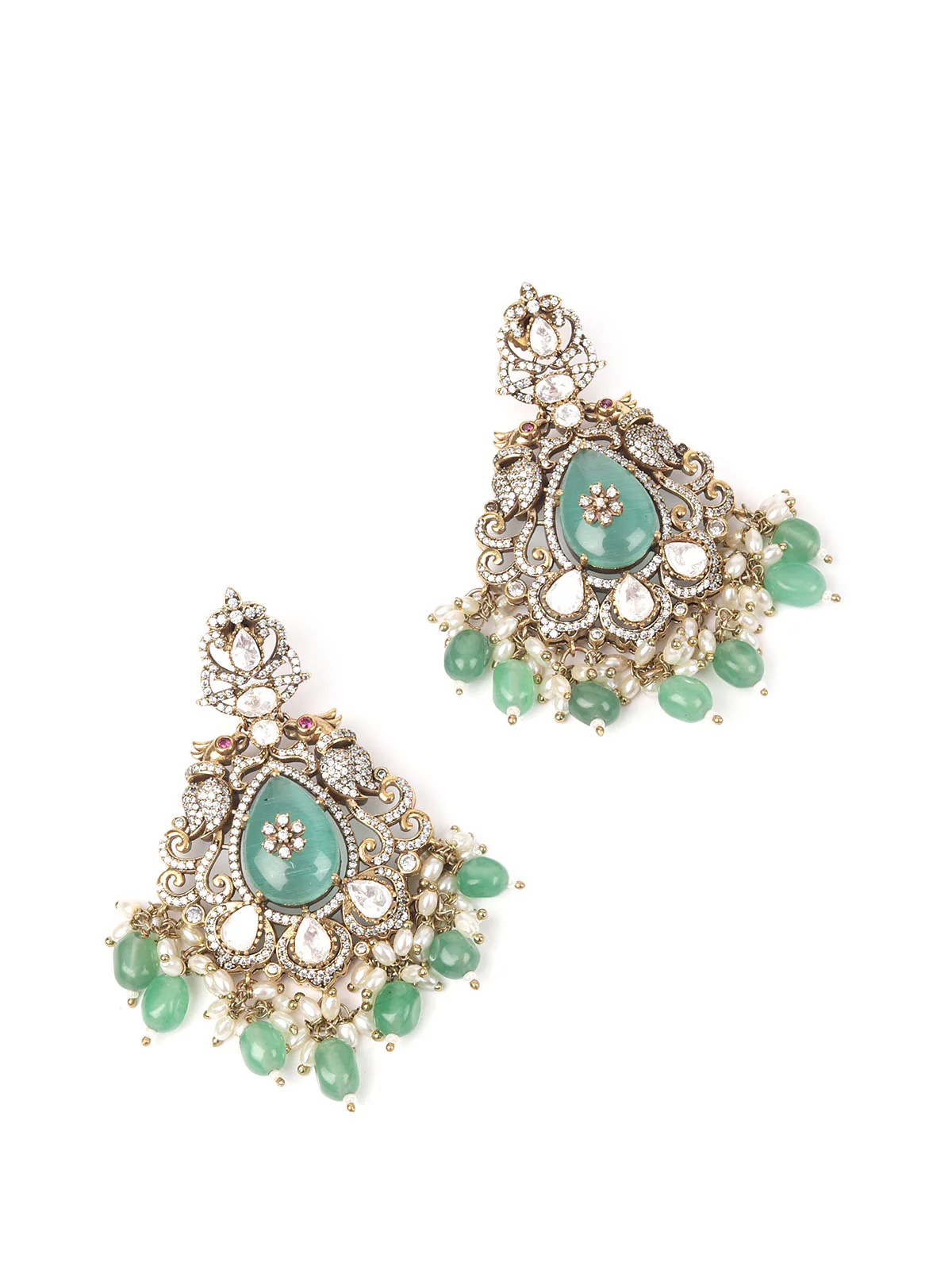 Odette Sea Green Alloy Embellished Gold-Plated Neckpiece Set For Women - Image 5