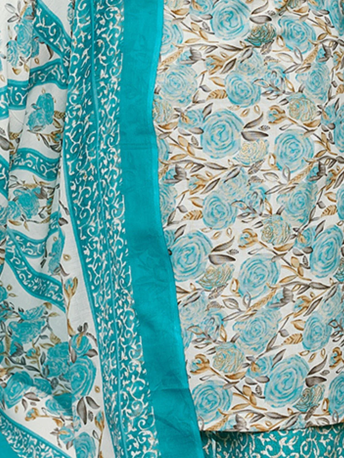 Odette Sea Green Cotton Blend Printed Stiched Kurta Set For Women - Image 5