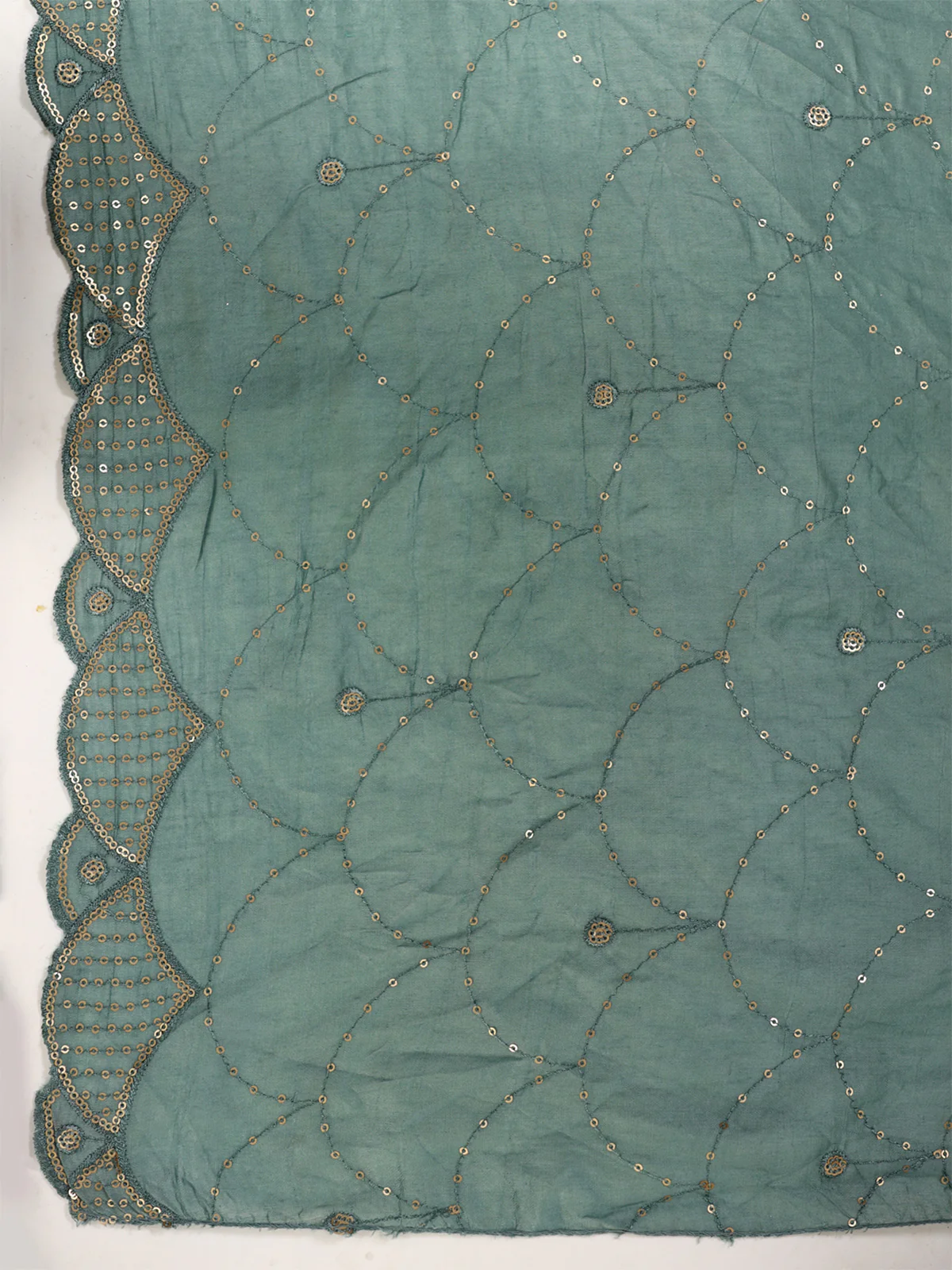 Odette Sea Green Cotton Front Yoke Gathered Stitched Kurta Set For Women - Image 7