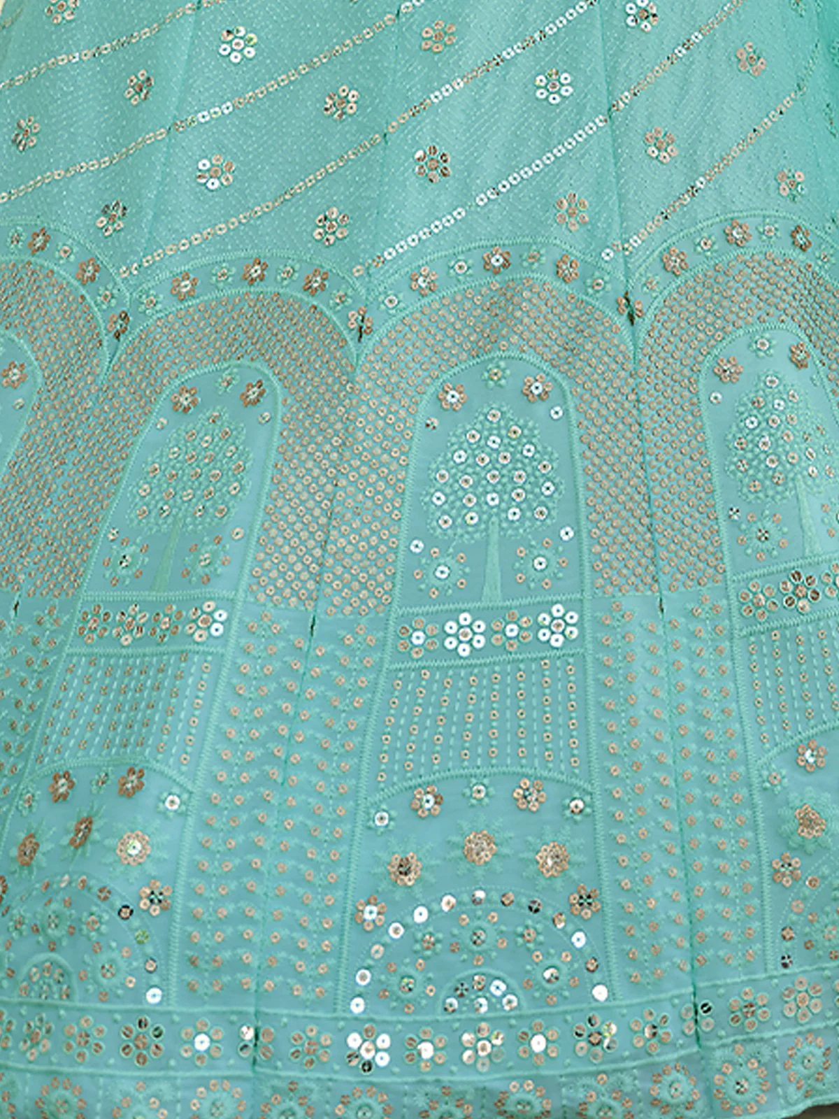 Odette Sea Green Embellished Georgette Semi Stitched Lehenga With Blouse For Women - Image 5