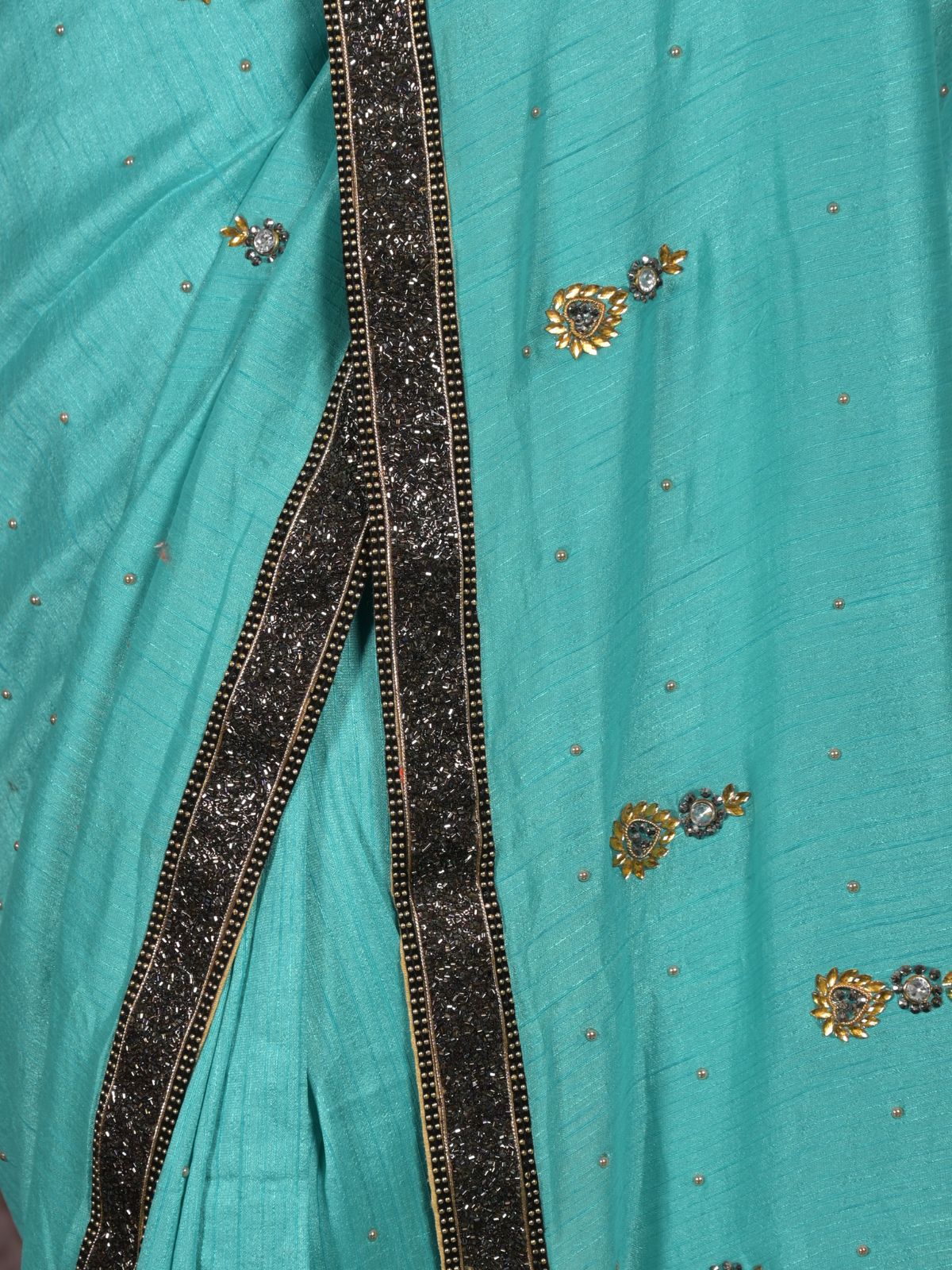 Odette Sea Green Embellished Tissue Silk Saree with Unstitched Blouse for Women - Image 5