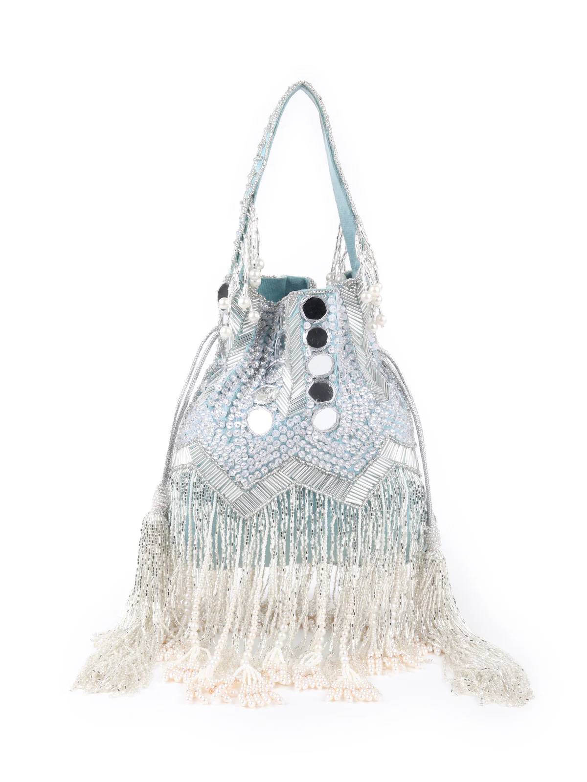 Odette Sea Green Embroidered Bridal Potli Bag For Women - Image 3