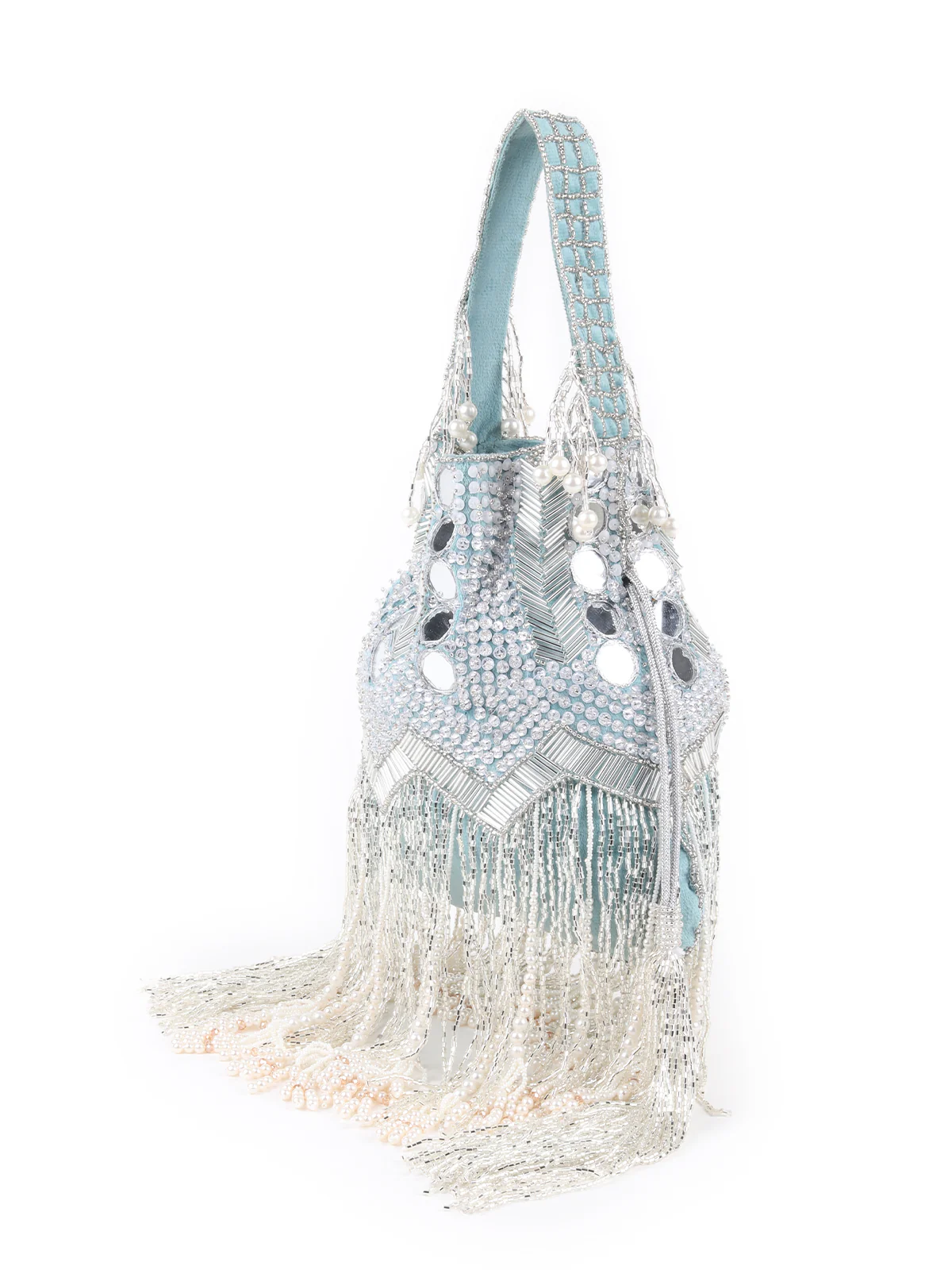 Odette Sea Green Embroidered Bridal Potli Bag For Women - Image 4