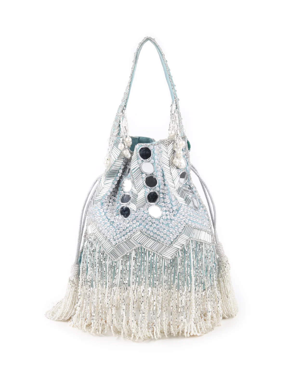 Odette Sea Green Embroidered Bridal Potli Bag For Women - Image 6