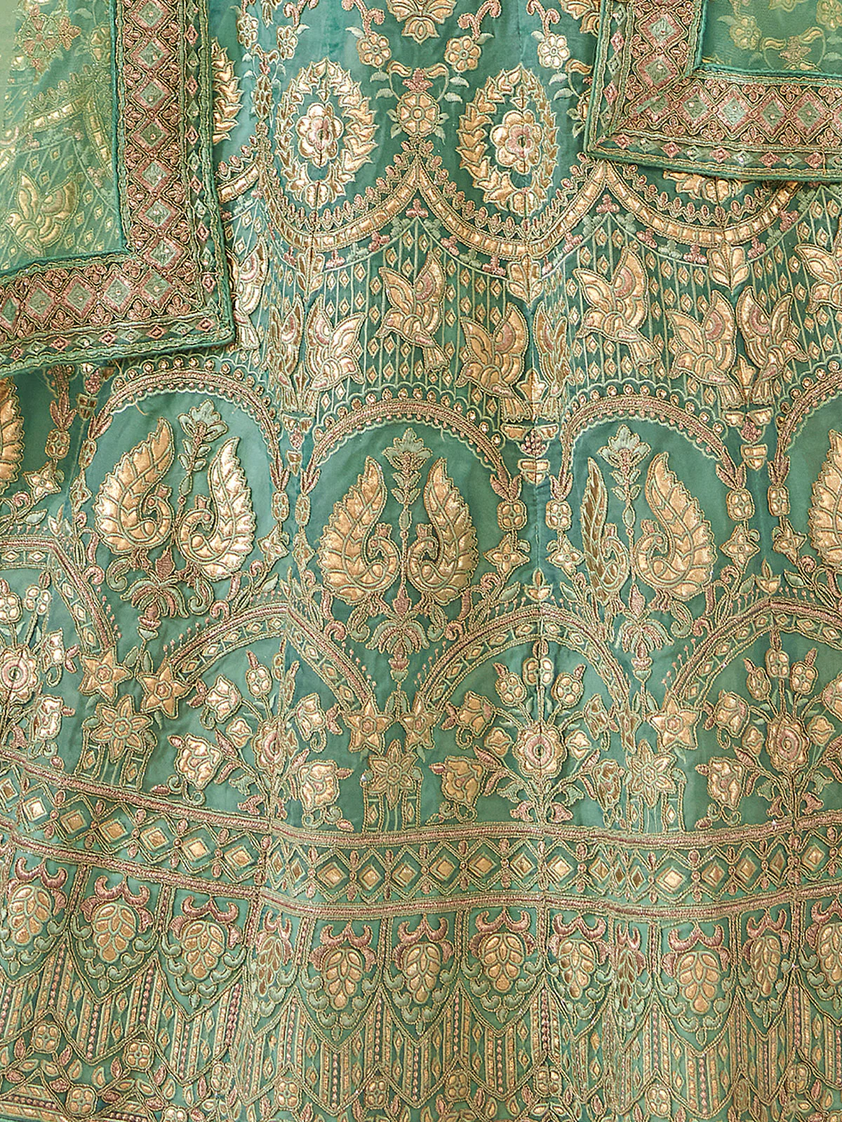 Odette Sea Green Embroidered Organza Semi Stitched Lehenga With Blouse For Women - Image 5