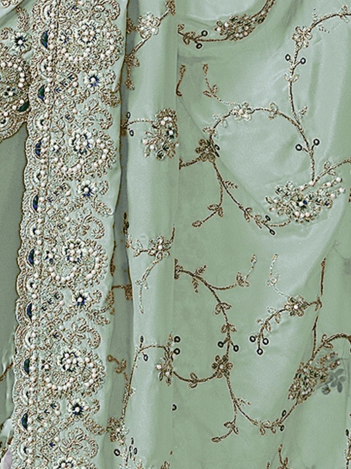 Odette Sea Green Georgette Embellished Elegant Saree For Women - Image 4